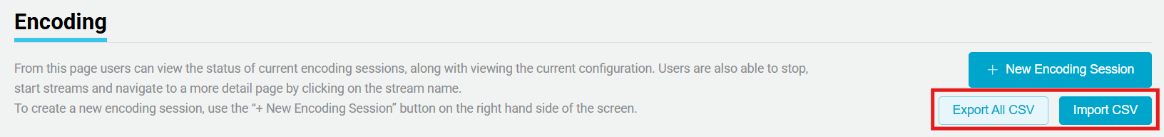 CSV Export and Import buttons