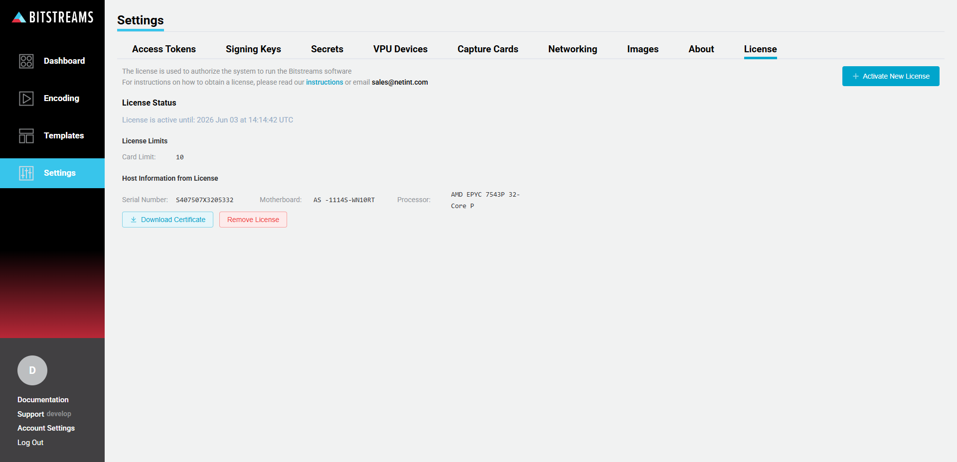 license page