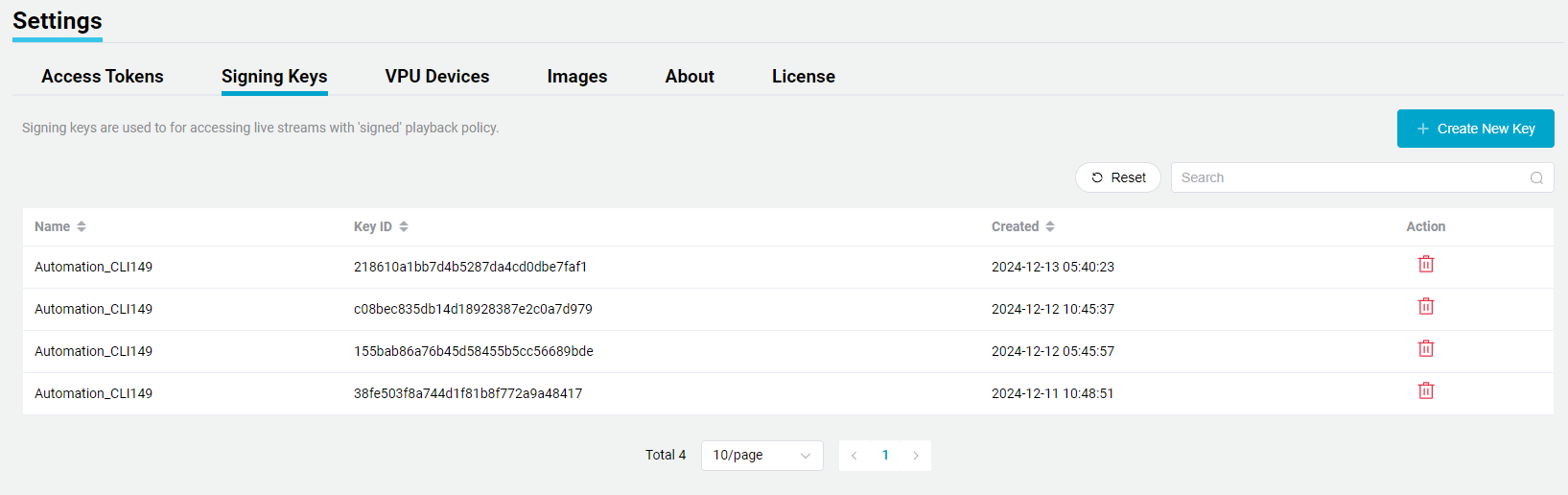 Settings Signing Keys