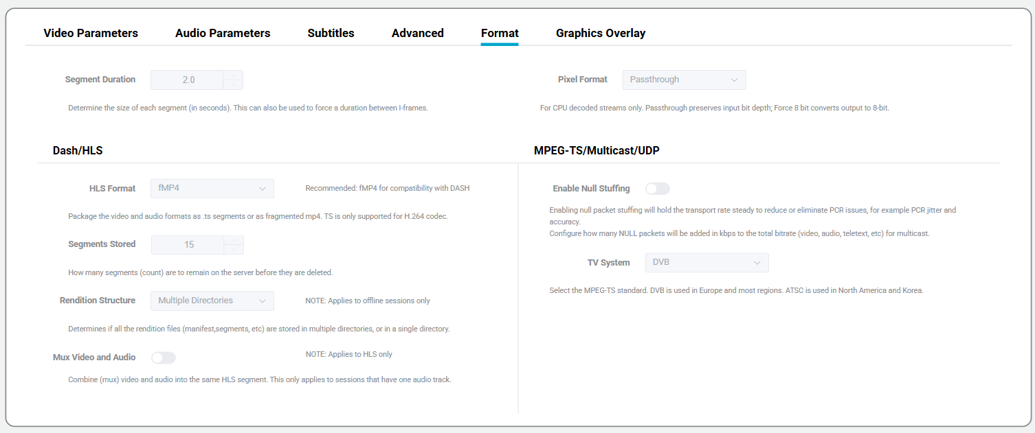 Edit Format Parameter Details